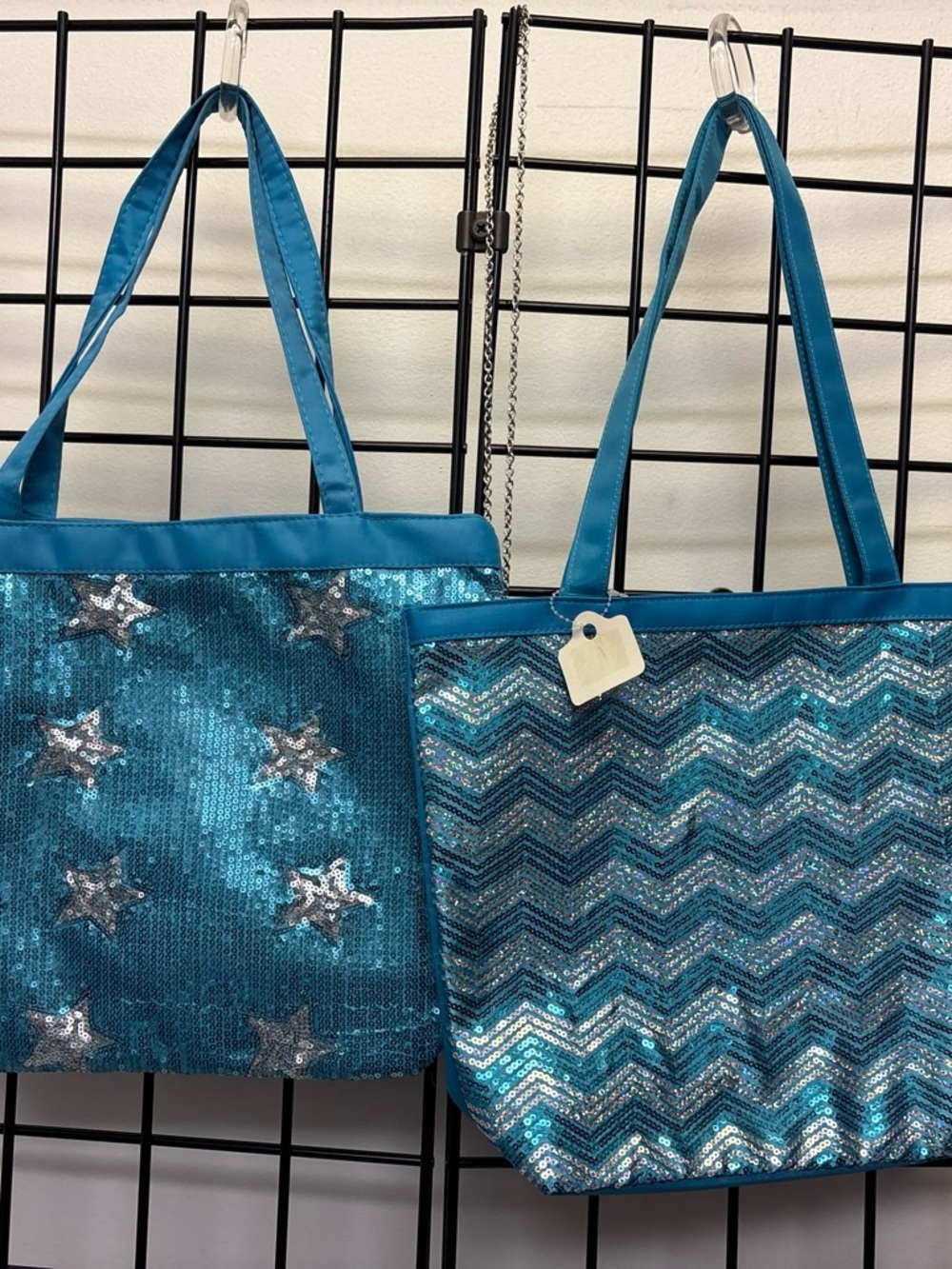 Two Sequin Star & Chevron Tote Bag - Blue